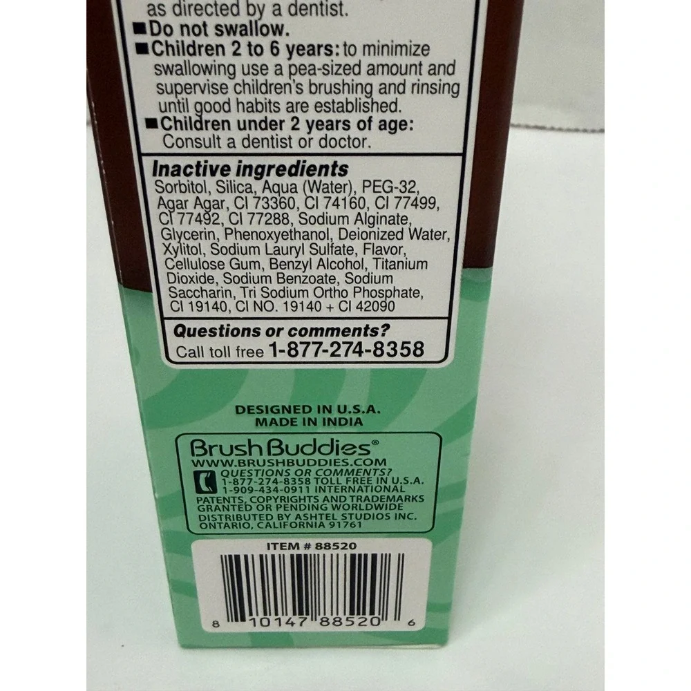 Brush Buddies Mint Chocolate Chip Ice Cream Flavored Toothpaste 3.5 oz 88520